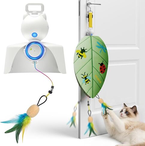 ROJECO Interactive Cat Toys for Indoor Cats, Automatic Door Hanging Cat Toy with Retractable Feather & Mouse, 2 Sleep Modes USB-C Rechargeable, Engaging Cat Toys for Bored Kittens & Adult Cats in Kuwait