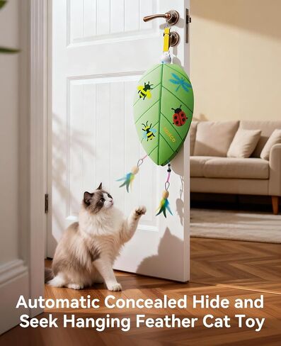 ROJECO Interactive Cat Toys for Indoor Cats, Automatic Door Hanging Cat Toy with Retractable Feather & Mouse, 2 Sleep Modes USB-C Rechargeable, Engaging Cat Toys for Bored Kittens & Adult Cats in Kuwait