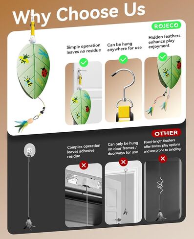 ROJECO Interactive Cat Toys for Indoor Cats, Automatic Door Hanging Cat Toy with Retractable Feather & Mouse, 2 Sleep Modes USB-C Rechargeable, Engaging Cat Toys for Bored Kittens & Adult Cats in Kuwait
