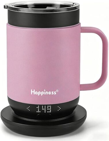 كوب قهوة Happiness Smart المُسخن، كوب قهوة كهربائي قابل لإعادة الشحن، تسخين ذاتي، 16 أونصة، تحكم في درجة الحرارة in Kuwait