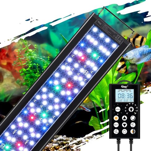 hygger 58W Aquarium Light، 24/7 & DIY Mode Fish Tank Light مع مؤقت، IP68 طيف كامل مقاوم للماء، 8 ألوان، 10 سطوع وظيفة ذاكرة دورة النهار والليل لخزان 47-53 بوصة in Kuwait
