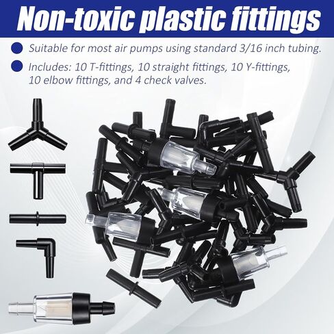 Skrfren 40 Piece Aquarium Airline Tubing Connectors I T L Y, 4pcs Aquarium Air Pump Check Valve Anti Shedding Fish Tank Tube Adapters Splitter Accessories for 3/16 Inch Airline Tubing (Black) in Kuwait