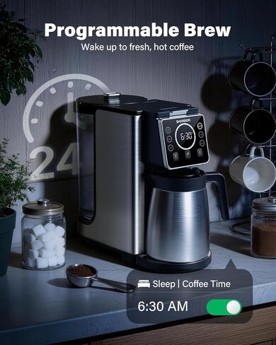 SHARDOR Programmable 5 Cup Drip Coffee Maker, Single Serve Hot & Iced Coffee Machine for K Cup & Grounds, 95oz Removable Reservoir, 6–24oz Brew Size, Strong Brew, Stainless Steel Thermal Carafe, Black in Kuwait