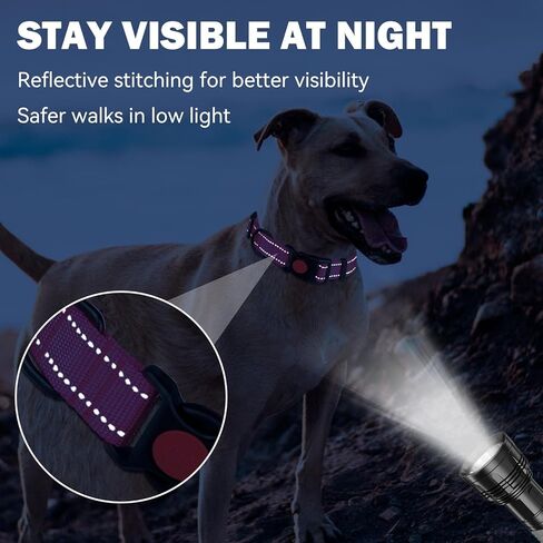 3 PCS Dog Collars for Medium Dogs,Reflective Dog Collar Adjustable Soft Nylon with Safety Locking Buckle Girl Dog Collars,Hotpink+Purple+Red,M in Kuwait