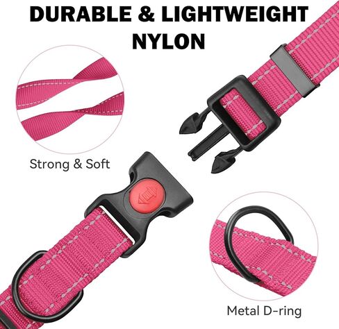 3 PCS Dog Collars for Medium Dogs,Reflective Dog Collar Adjustable Soft Nylon with Safety Locking Buckle Girl Dog Collars,Hotpink+Purple+Red,M in Kuwait