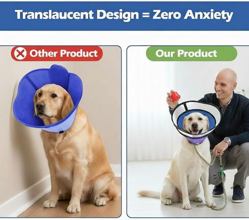 Dog Cone Collar for Medium Large Dogs - Soft Padded Transparent Recovery Collar - Breathable Anti-Lick for Surgery & Spay - Fits German Shepherd, Lab, Golden Retriever (XL - Neck Girth:18" - 23.5") in Kuwait
