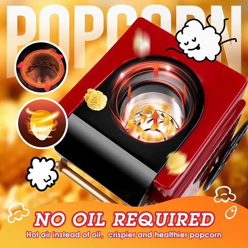 Popcorn Machine, Hot Air Popcorn Maker Kit Gift Box, Portable Home Popcorn Popper Machine, 10-Cup,Oil-Free,Retro Style,Compact and Cute in Kuwait