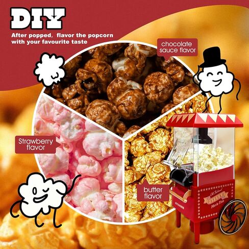 Popcorn Machine, Hot Air Popcorn Maker Kit Gift Box, Portable Home Popcorn Popper Machine, 10-Cup,Oil-Free,Retro Style,Compact and Cute in Kuwait