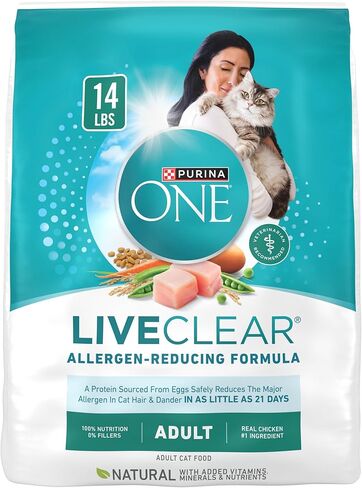 تركيبة Purina ONE LiveClear لأطعمة القطط الجافة التي تقلل من مسببات الحساسية مع الدجاج الحقيقي باعتباره المكون رقم واحد - 14 رطل. in Kuwait