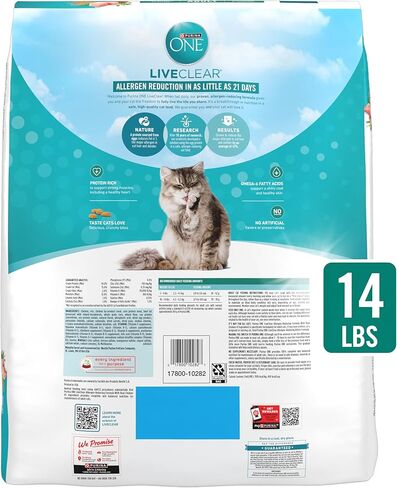 تركيبة Purina ONE LiveClear لأطعمة القطط الجافة التي تقلل من مسببات الحساسية مع الدجاج الحقيقي باعتباره المكون رقم واحد - 14 رطل. in Kuwait