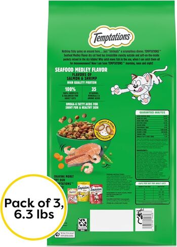 Temptations Seafood Medley Flavor Adult Dry Cat Food, 6.3 lb. Bag (Pack of 3) in Kuwait
