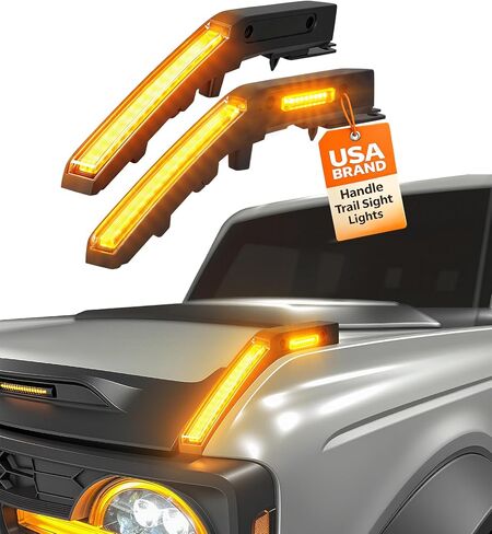 LED غطاء محرك السيارة مقبض أضواء البصر لفورد برونكو 2021-2025 العنبر DRL مصابيح الجري النهارية التعادل داون طقم الإضاءة الملحقات شريط الضوء المصد الأمامي، التوصيل والتشغيل (العنبر DRL مع علامات جانبية) in Saudi Arabia
