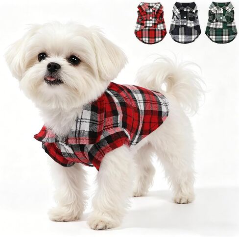 Dog Polo Shirt Plaid Puppy Clothes Summer Button Up Pet Clothes for Extra Small Dogs Cats Boy Girl (Red, XXS) in Saudi Arabia