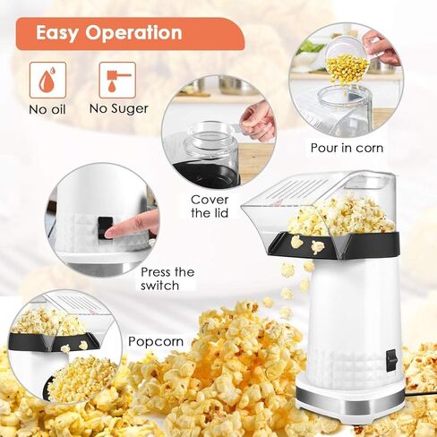 Hot Air Popper Popcorn 1200W Electric Hot Air Popcorn Maker for Family Movie Nights Home Popcorn Machine, White in Kuwait
