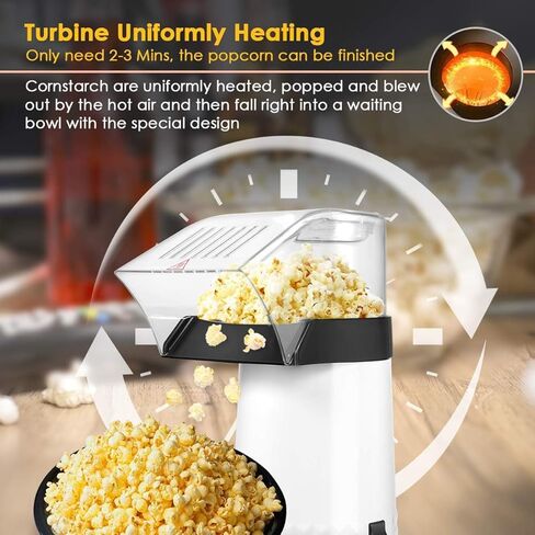 Hot Air Popper Popcorn 1200W Electric Hot Air Popcorn Maker for Family Movie Nights Home Popcorn Machine, White in Kuwait