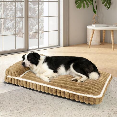 Comfort Dog Beds for Large Dogs,Dog Bed with Removable Washable Cover, Deluxe Plush Dogs Beds for Crate with Pillow, Anti-Slip Pet Mat Mattress for Kennel with Durable Zipper(Brown,L) in Saudi Arabia