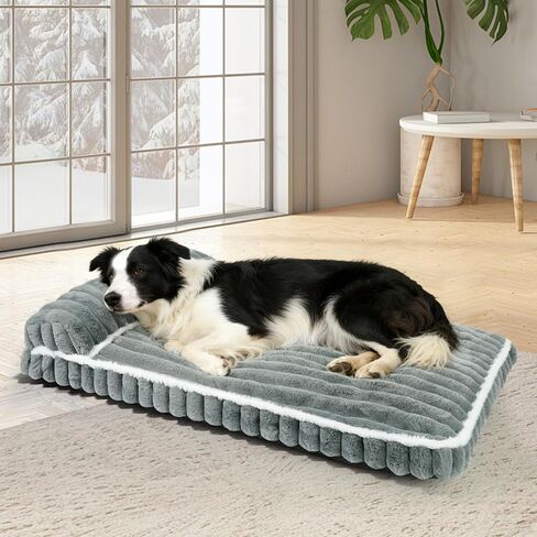 Comfort Dog Beds for Large Dogs,Dog Bed with Removable Washable Cover, Deluxe Plush Dogs Beds for Crate with Pillow, Anti-Slip Pet Mat Mattress for Kennel with Durable Zipper(Brown,L) in Saudi Arabia