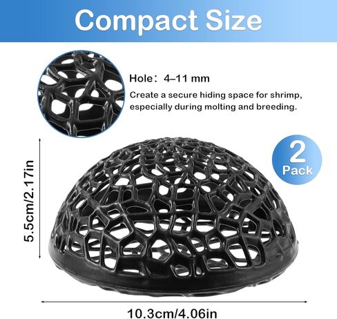2 Pack Aquarium Shrimp Hide Cave, Porous Shrimp Hideout Shelter for Breeding & Molting, Detachable Tunnel Ornament for Fish Tank, Shrimp & Small Fish (Black) in Kuwait