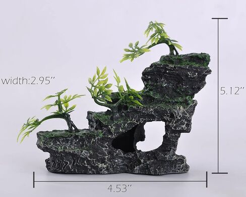 IBWell Aquarium Ornament, Mountain View Stone with Moss Tree Rock Cave Landscape Artificial Fish Tank Decoration in Kuwait