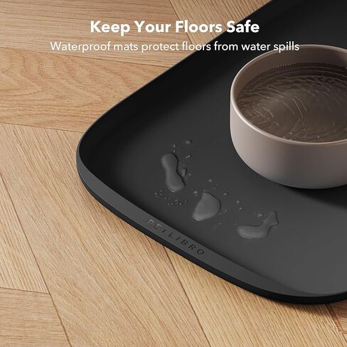PETLIBRO Dog Food Mat, Keep Floors Clean Under Food & Water Bowls, Non-Slip Waterproof Mat for Automatic Feeders & Cat Water Fountains, 22" x 16.5", Black in Kuwait