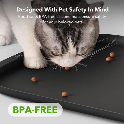 PETLIBRO Dog Food Mat, Keep Floors Clean Under Food & Water Bowls, Non-Slip Waterproof Mat for Automatic Feeders & Cat Water Fountains, 22" x 16.5", Black in Kuwait