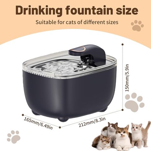 RPZ Cat Water Fountain 2.5L with Detachable Tank, Wireless Automatic Pet Water Fountain for Cats & Small Dogs, Quiet Flowing Water Bowl with Filter, Easy to Clean, Indoor Cat Drinking Fountain in Kuwait