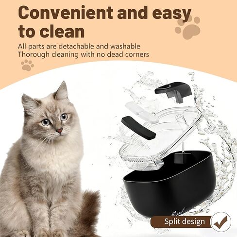 RPZ Cat Water Fountain 2.5L with Detachable Tank, Wireless Automatic Pet Water Fountain for Cats & Small Dogs, Quiet Flowing Water Bowl with Filter, Easy to Clean, Indoor Cat Drinking Fountain in Kuwait