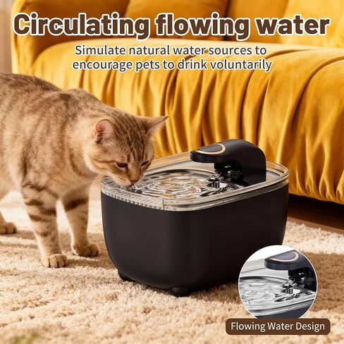RPZ Cat Water Fountain 2.5L with Detachable Tank, Wireless Automatic Pet Water Fountain for Cats & Small Dogs, Quiet Flowing Water Bowl with Filter, Easy to Clean, Indoor Cat Drinking Fountain in Kuwait