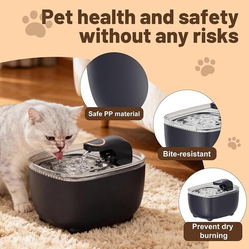 RPZ Cat Water Fountain 2.5L with Detachable Tank, Wireless Automatic Pet Water Fountain for Cats & Small Dogs, Quiet Flowing Water Bowl with Filter, Easy to Clean, Indoor Cat Drinking Fountain in Kuwait