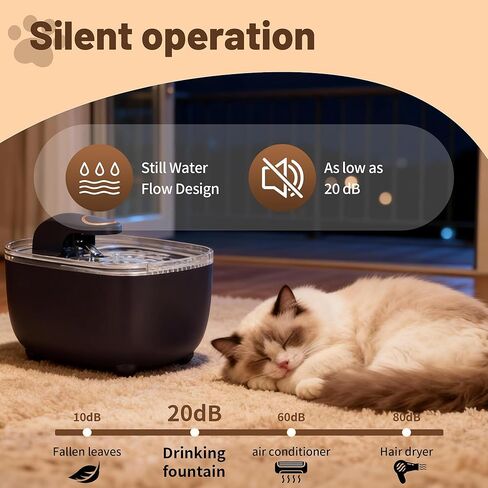 RPZ Cat Water Fountain 2.5L with Detachable Tank, Wireless Automatic Pet Water Fountain for Cats & Small Dogs, Quiet Flowing Water Bowl with Filter, Easy to Clean, Indoor Cat Drinking Fountain in Kuwait
