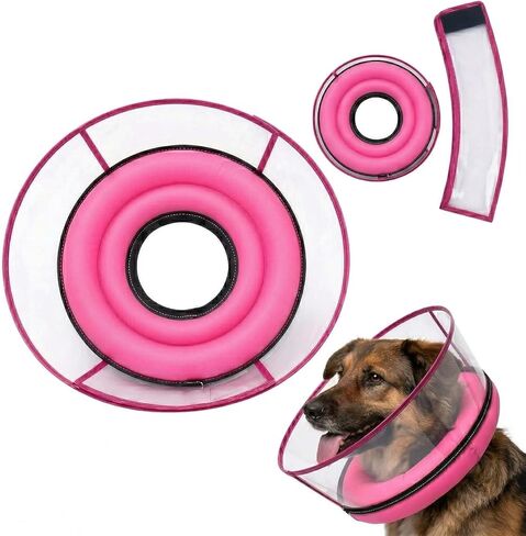 2-in-1 Soft Inflatable Dog Cone Collar Alternative with Enhanced Anti-Licking Guard Shield, Dog Collar After Surgery, Adjustable Recovery Cones for Large Medium Small Dogs and Cats(Pink, L) in Kuwait