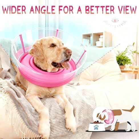 2-in-1 Soft Inflatable Dog Cone Collar Alternative with Enhanced Anti-Licking Guard Shield, Dog Collar After Surgery, Adjustable Recovery Cones for Large Medium Small Dogs and Cats(Pink, L) in Kuwait