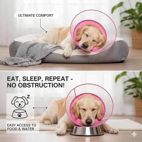 2-in-1 Soft Inflatable Dog Cone Collar Alternative with Enhanced Anti-Licking Guard Shield, Dog Collar After Surgery, Adjustable Recovery Cones for Large Medium Small Dogs and Cats(Pink, L) in Kuwait
