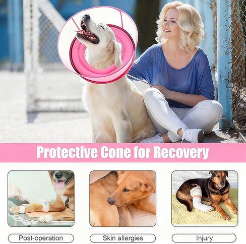 2-in-1 Soft Inflatable Dog Cone Collar Alternative with Enhanced Anti-Licking Guard Shield, Dog Collar After Surgery, Adjustable Recovery Cones for Large Medium Small Dogs and Cats(Pink, L) in Kuwait