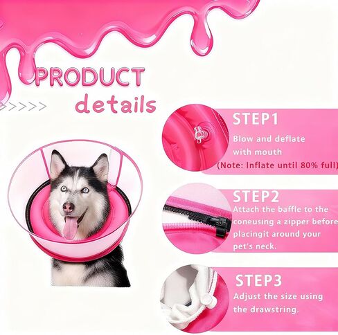 2-in-1 Soft Inflatable Dog Cone Collar Alternative with Enhanced Anti-Licking Guard Shield, Dog Collar After Surgery, Adjustable Recovery Cones for Large Medium Small Dogs and Cats(Pink, L) in Kuwait