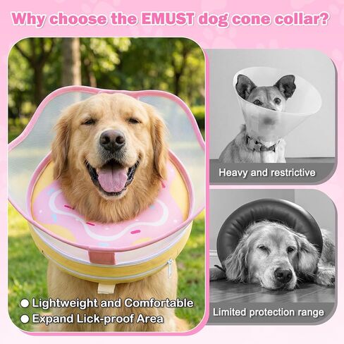Dog Donut Collar, Inflatable Dog Cone Collar for Dogs to Stop Licking (Light Pink, M) in Kuwait