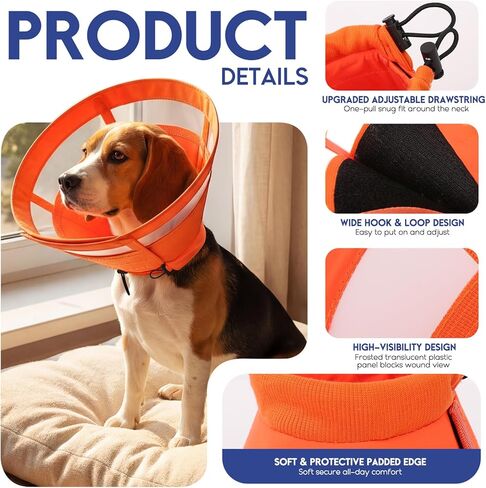 ASENKU Dog Cone Collar, Protective Recovery Dog Collar After Surgery, Comfy Adjustable Cone for Dogs to Stop Licking, Pet E-Collar for Small, Medium & Large Dogs(Orange, M) in Kuwait
