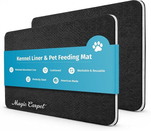 Magic Carpet™ Kennel Liner & Pet Feeding Mat (2-Pack) | Patented Absorbent Wicking Technology | Washable, Reusable, Eco-Friendly, Made in USA | Low-Profile Comfort | 10.75" x 19.25" Each in Kuwait