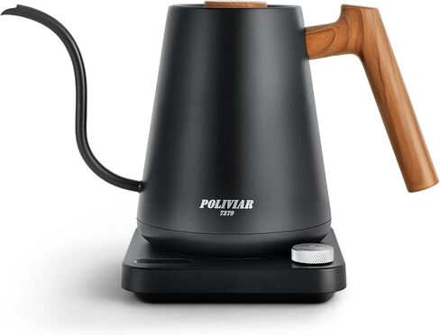 POLIVIAR Electric Gooseneck Kettle, 1350W Electric Tea Kettle Wood Pattern Handle, 34oz Pour Over Electric Kettle for Coffee & Tea, 18/8 Stainless Steel Inner, Temperature Control & Rapid Heating in Kuwait