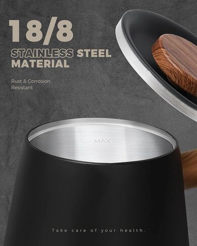 POLIVIAR Electric Gooseneck Kettle, 1350W Electric Tea Kettle Wood Pattern Handle, 34oz Pour Over Electric Kettle for Coffee & Tea, 18/8 Stainless Steel Inner, Temperature Control & Rapid Heating in Kuwait