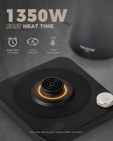 POLIVIAR Electric Gooseneck Kettle, 1350W Electric Tea Kettle Wood Pattern Handle, 34oz Pour Over Electric Kettle for Coffee & Tea, 18/8 Stainless Steel Inner, Temperature Control & Rapid Heating in Kuwait