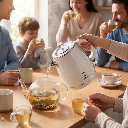 غلاية كهربائية White1.8، غلاية شاي ماء ساخن من الفولاذ المقاوم للصدأ سريعة التحلل مع عزل مزدوج للجدار، إيقاف تلقائي وحماية من الغليان الجاف، خالية من مادة BPA.20 in Kuwait