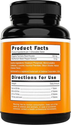 Turmeric for Dogs (155mg) Turmeric Curcumin Supplement for Dogs with BioPerine - Immune System Hip, Mobility & Joint Support - 120 Chicken Flavor Chewable Tablets - Third Party Tested & Non-GMO in Kuwait