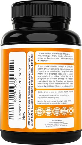 Turmeric for Dogs (155mg) Turmeric Curcumin Supplement for Dogs with BioPerine - Immune System Hip, Mobility & Joint Support - 120 Chicken Flavor Chewable Tablets - Third Party Tested & Non-GMO in Kuwait
