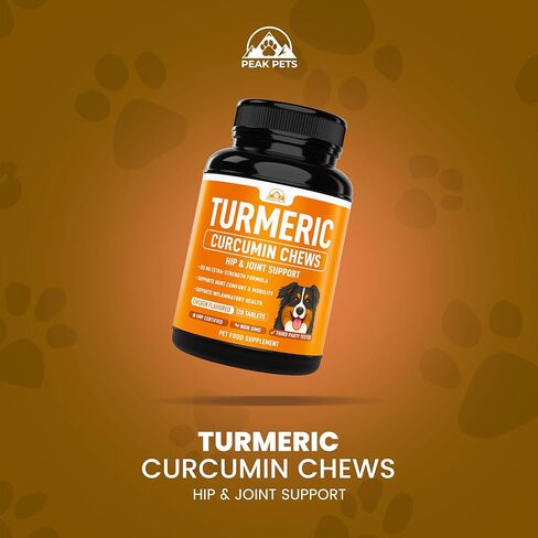 Turmeric for Dogs (155mg) Turmeric Curcumin Supplement for Dogs with BioPerine - Immune System Hip, Mobility & Joint Support - 120 Chicken Flavor Chewable Tablets - Third Party Tested & Non-GMO in Kuwait