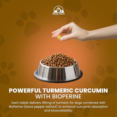 Turmeric for Dogs (155mg) Turmeric Curcumin Supplement for Dogs with BioPerine - Immune System Hip, Mobility & Joint Support - 120 Chicken Flavor Chewable Tablets - Third Party Tested & Non-GMO in Kuwait