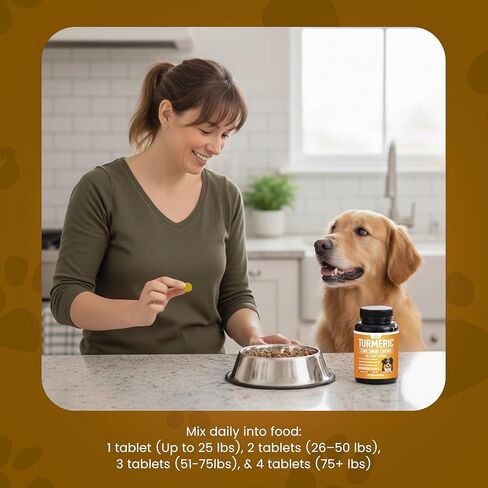Turmeric for Dogs (155mg) Turmeric Curcumin Supplement for Dogs with BioPerine - Immune System Hip, Mobility & Joint Support - 120 Chicken Flavor Chewable Tablets - Third Party Tested & Non-GMO in Kuwait