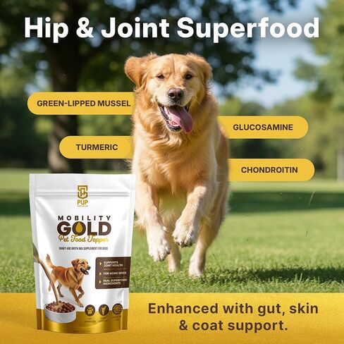Mobility Gold Dog Broth Powder - Hip & Joint Superfood – Dry Dog Food Gravy Topper or Liquid Broth – Beef Liver, Glucosamine, Chondroitin and Natural Ingredients – 30 Scoop Pack in Kuwait