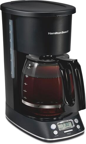 Hamilton Beach 12 Cup Programmable Hot & Iced Coffee Maker, Glass Carafe, Auto-Pause and Pour, 4-Hour Auto Shutoff, Black with Chrome Accents (43690J) in Kuwait