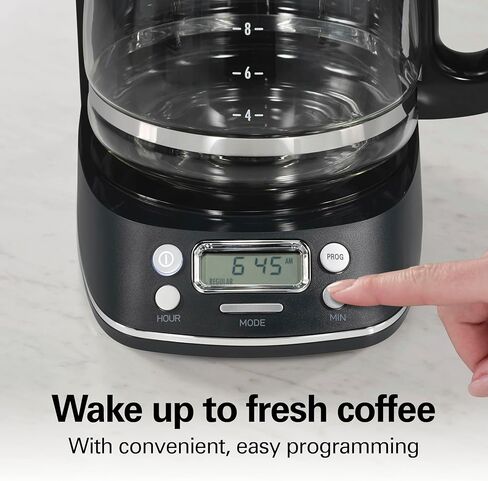 Hamilton Beach 12 Cup Programmable Hot & Iced Coffee Maker, Glass Carafe, Auto-Pause and Pour, 4-Hour Auto Shutoff, Black with Chrome Accents (43690J) in Kuwait